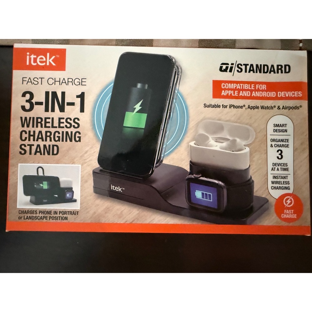 itek 3-in-1 Fast Charge Wireless Charging Stand for iPhone Apple Watch AirPods